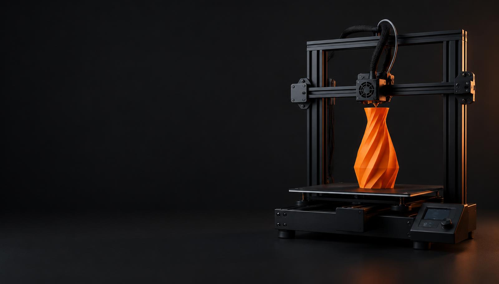 Impressora 3D imprimindo um vaso laranja